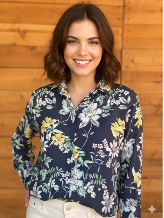 H&M Tops - H&M Navy Blue Floral Button Down Flowy Shirt